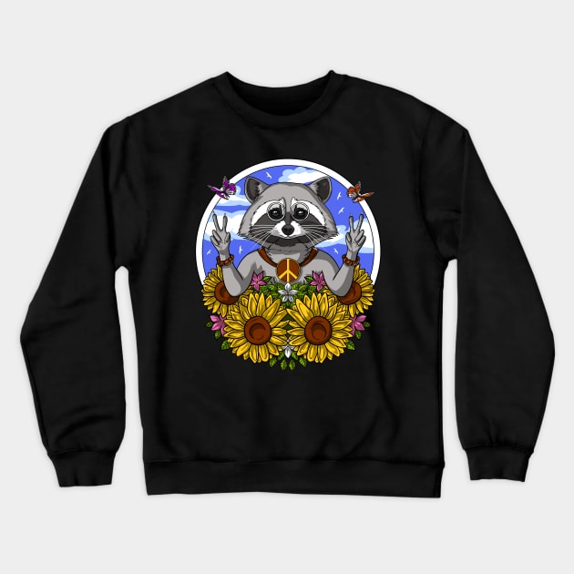 Hippie Raccoon Crewneck Sweatshirt by underheaven